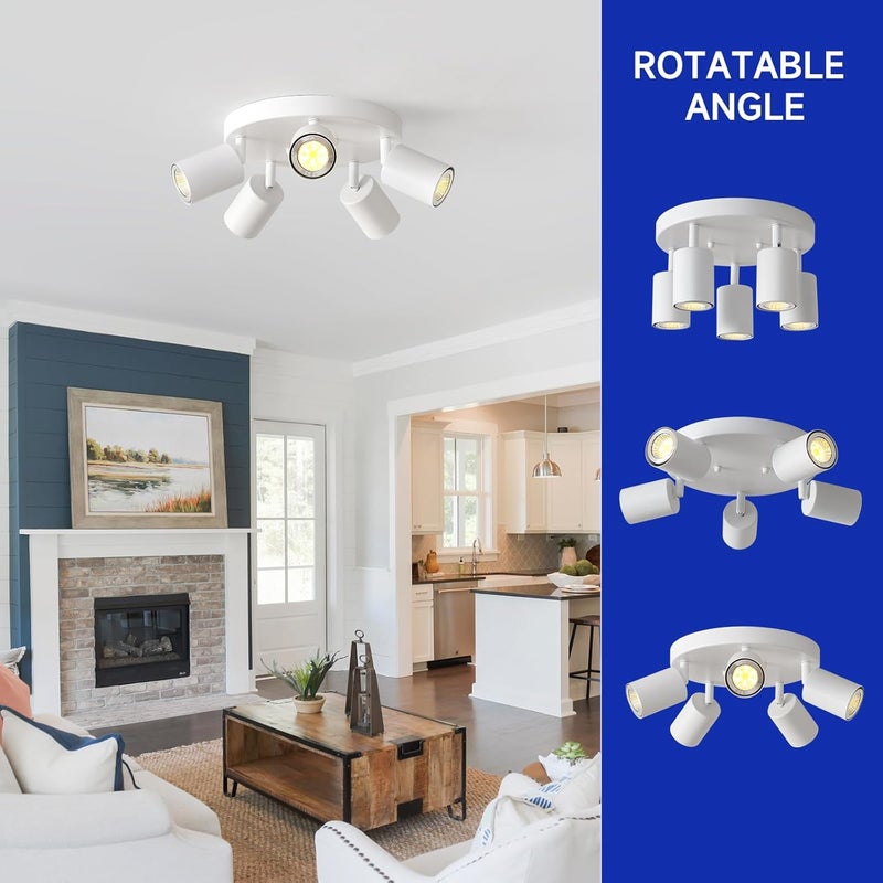 EGM Adjustable 5-Light Kitchen Spot Light Fixture, White Round Track Lighting Fixtures, GU10 Flush Mount Directional Ceiling Light for Bedroom - Image 4